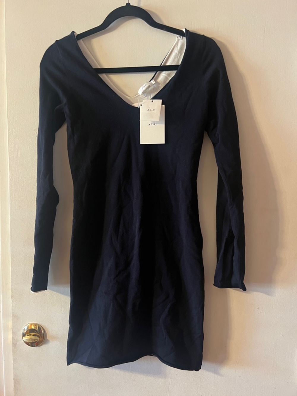 A.L.C. Navy V-Neck Long Sleeve Minimalist Dress